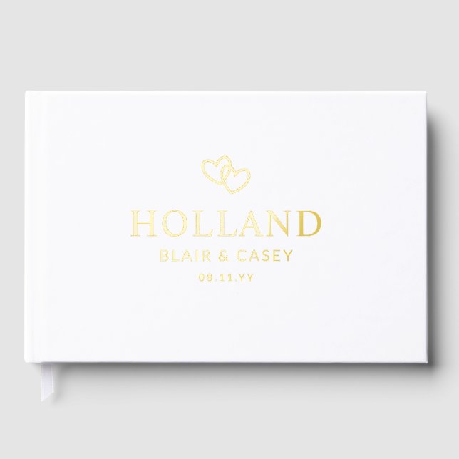 Interlocked Golden Hearts Romantic Wedding Foil Guest Book (Front)