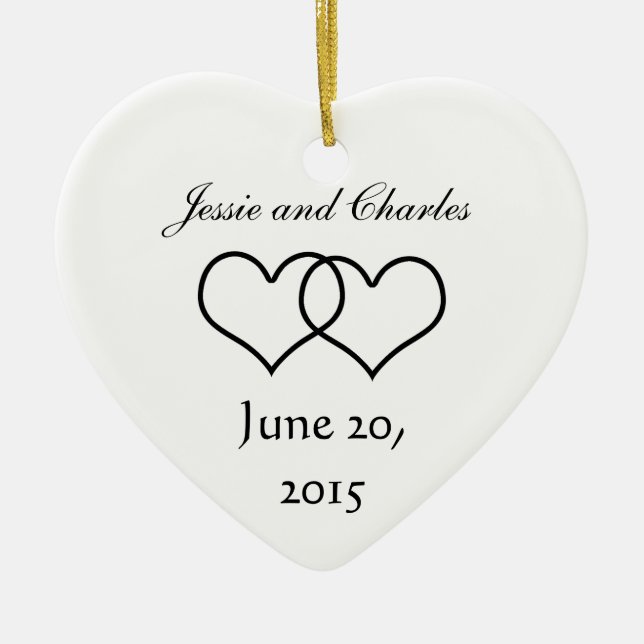 Interlocked Hearts - Black and White Ceramic Ornament (Front)