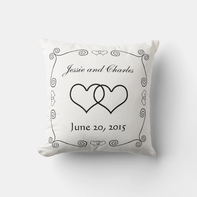 Interlocked Hearts - Black and White Throw Pillow (Front)