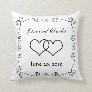 Interlocked Hearts - Black and White Throw Pillow