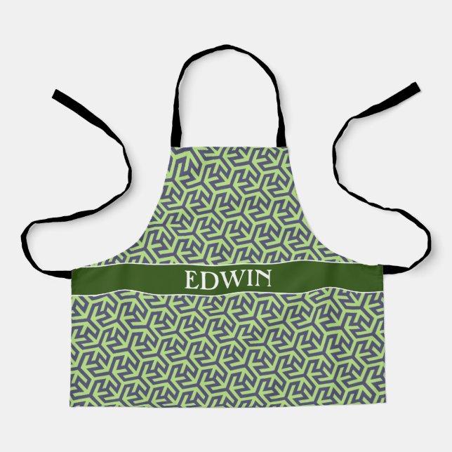 Interlocked hexagons Green Blue Minimal Pattern Apron (Front)
