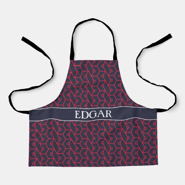 Interlocked hexagons Pink Blue Minimal Pattern Apron (Front)