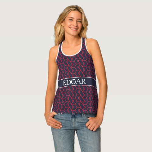 Interlocked hexagons Pink Blue Minimal Pattern Tank Top