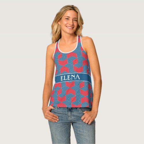 Interlocked hexagons Red Blue Minimal Pattern Tank Top