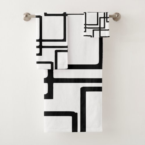 Interlocking Black Squares Artistic Design Bath Towel Set