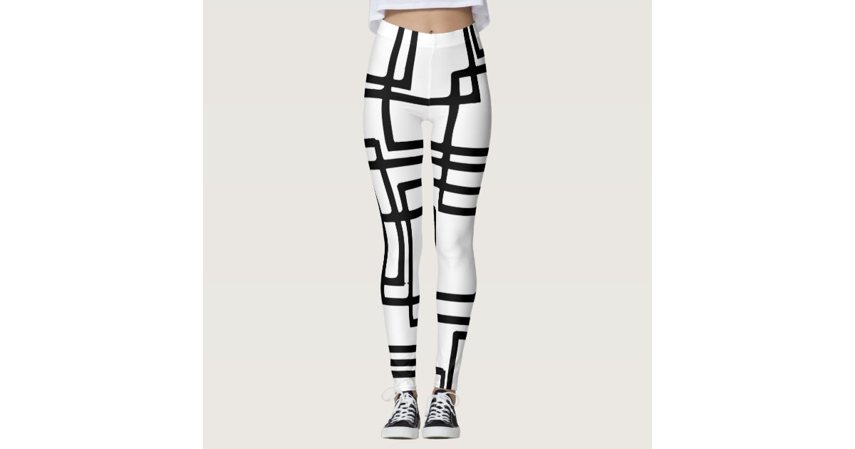 Interlocking Black Squares Artistic Design Leggings Zazzle