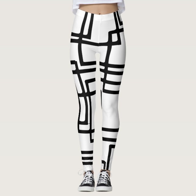 Interlocking Black Squares Artistic Design Leggings (Front)