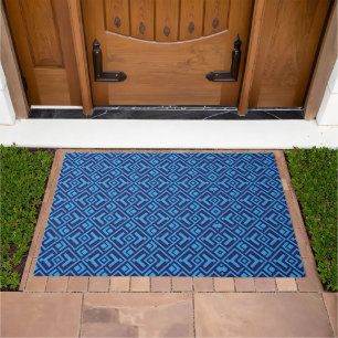Interlocking Diamonds: Dark Blue Geometric Pattern Doormat