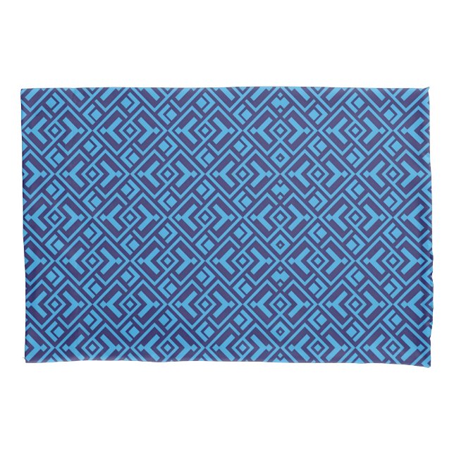 Interlocking Diamonds: Dark Blue Geometric Pattern Pillow Case (Front-Left)