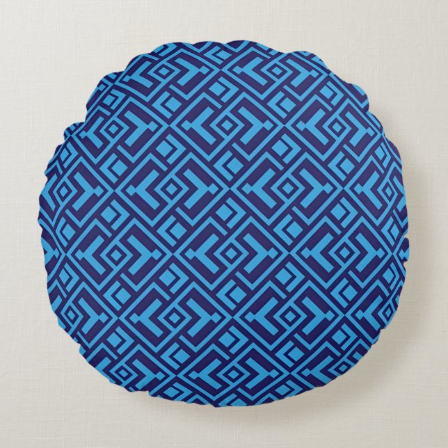 Interlocking Diamonds: Dark Blue Geometric Pattern Round Pillow (Front)