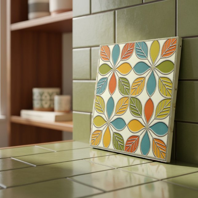 Interlocking Floral Mid-Century Modern #8 ID1224 Ceramic Tile (Creator Uploaded)
