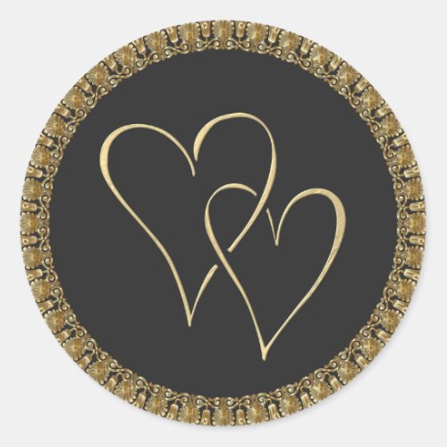 Interlocking Gold Hearts framed Classic Round Sticker