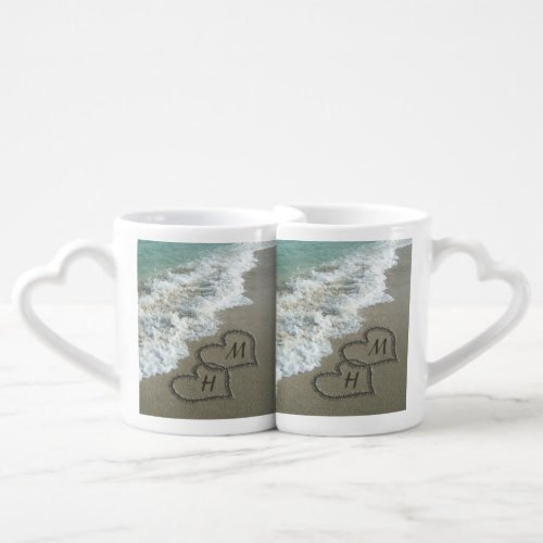 Interlocking Hearts on Beach Sand Coffee Mug Set