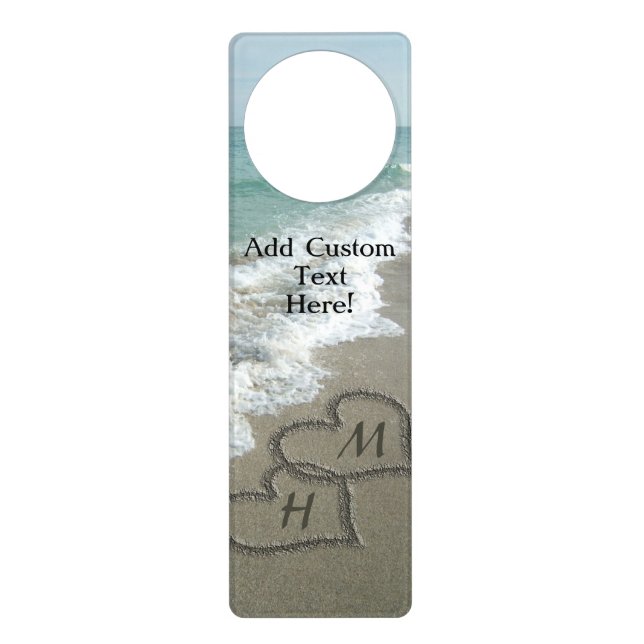 Interlocking Hearts on Beach Sand Door Hanger (Front)