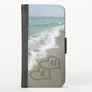 Interlocking Hearts on Beach Sand iPhone X Wallet Case