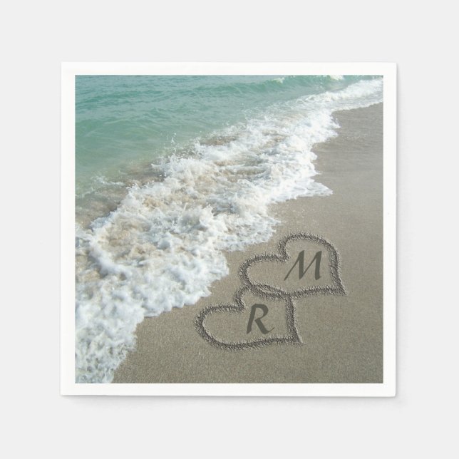 Interlocking Hearts on Beach Sand Napkins (Front)
