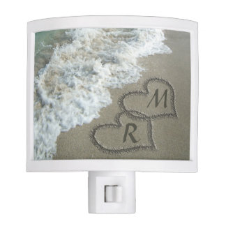 Interlocking Hearts on Beach Sand Night Light