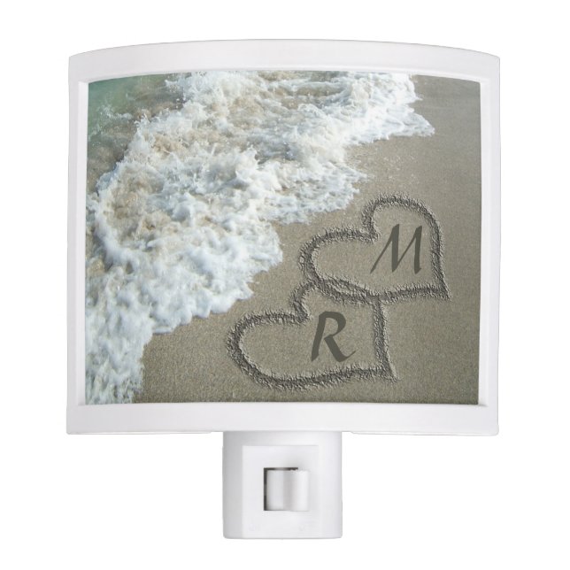 Interlocking Hearts on Beach Sand Night Light (Front)