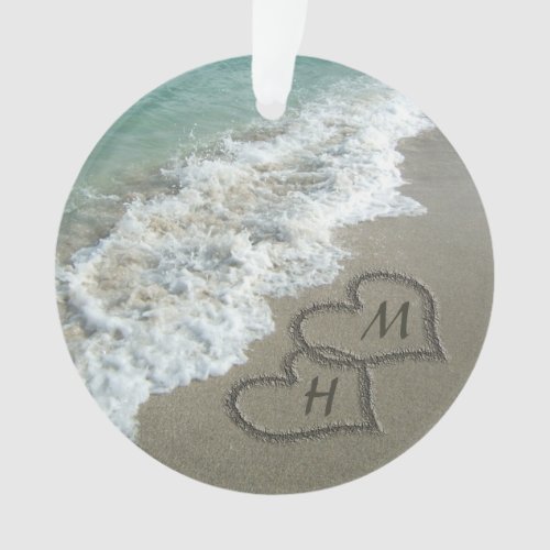 Interlocking Hearts on Beach Sand Ornament