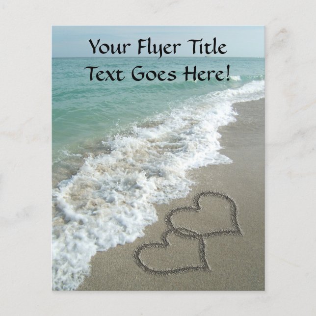 Interlocking Hearts on Sand Beach, Ocean/Wedding Flyer (Front)