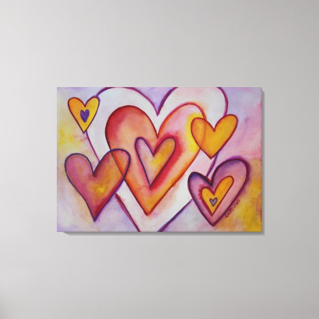 Interlocking Love Hearts Canvas Painting Art Print (Front)