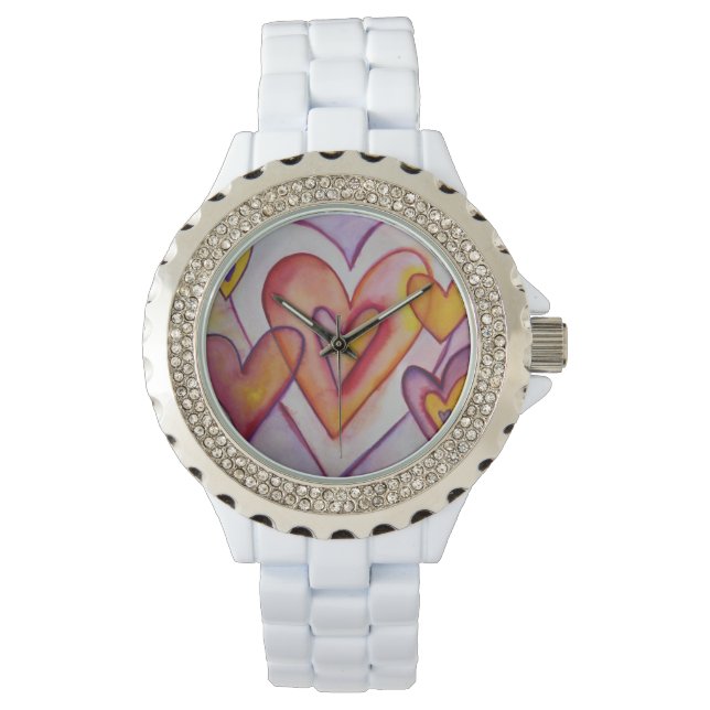 Interlocking Love Hearts Colorful Custom Watch (Front)