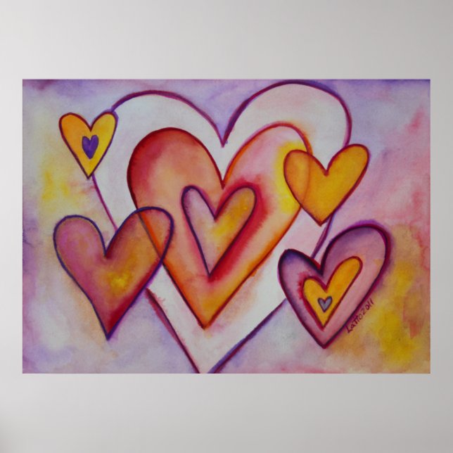 Interlocking Love Hearts Painting Art Poster Print (Front)