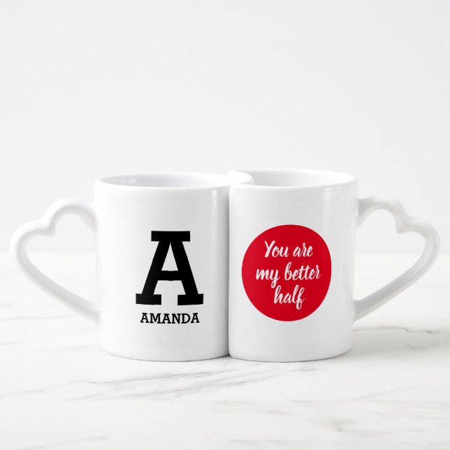 Interlocking lovers mug set with name and quote (Front Nesting)