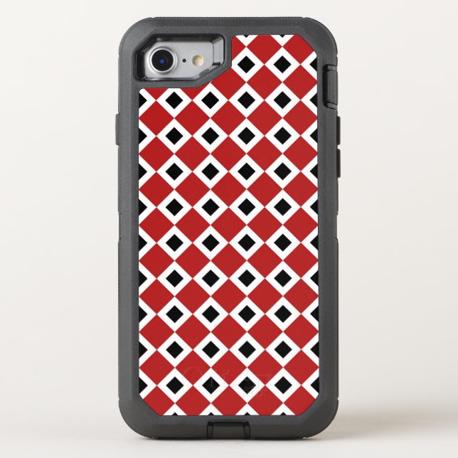 Interlocking Red, White, and Black Diamond Pattern Otterbox iPhone Case (Back)