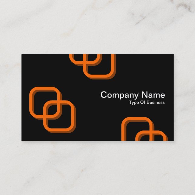 Interlocking Squares 3d - Orange on Black Business Card (Front)