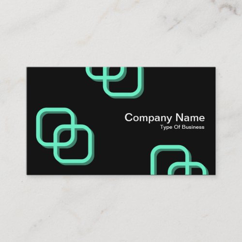 Interlocking Squares 3d _ Turquoise on Black Business Card