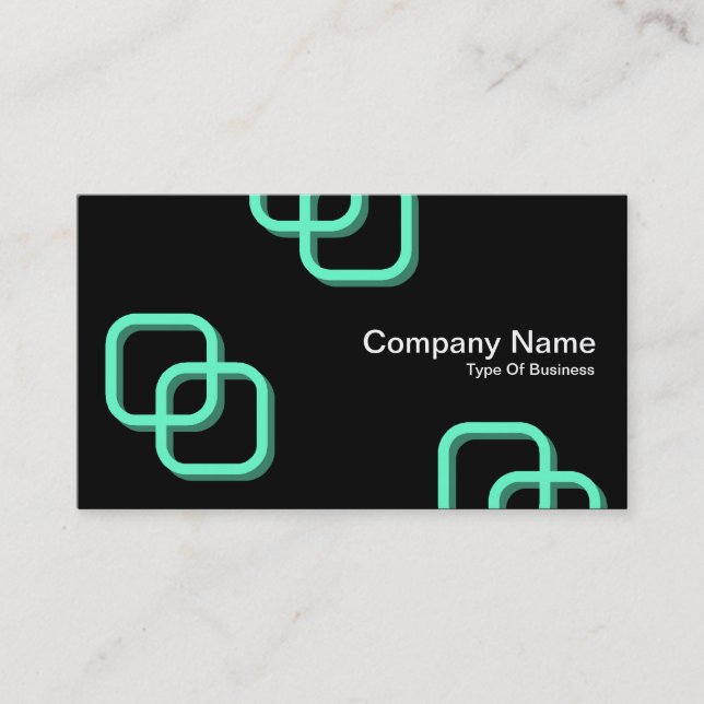 Interlocking Squares 3d - Turquoise on Black Business Card (Front)