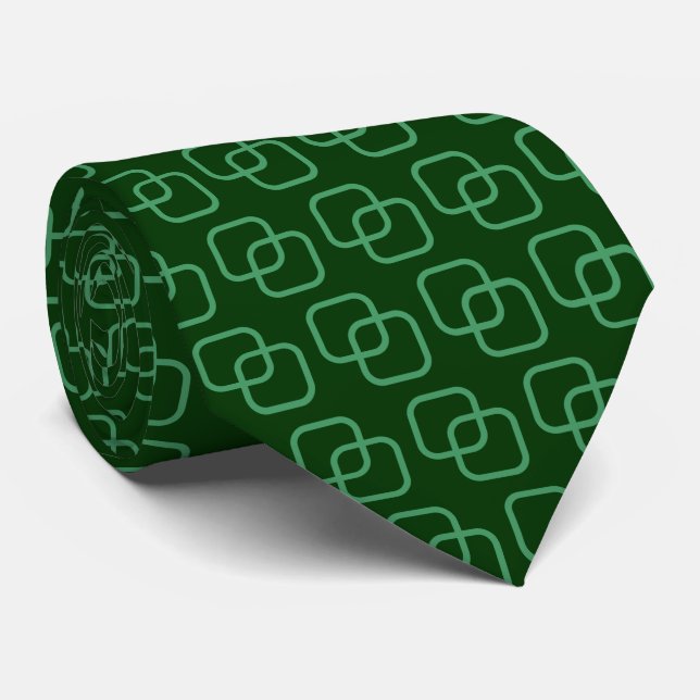 Interlocking Squares - Army Green on Dark Green Neck Tie (Rolled)