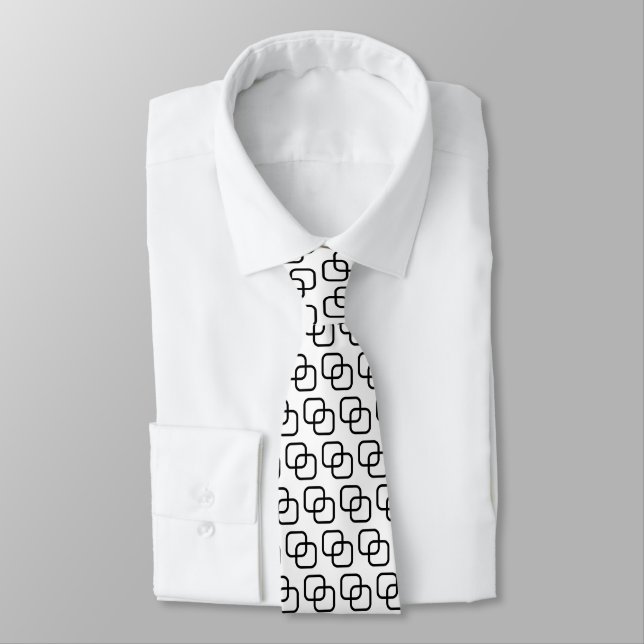 Interlocking Squares - Black on White Neck Tie (Tied)