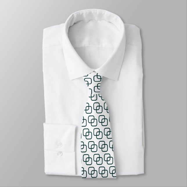 Interlocking Squares - Dark Green on White Neck Tie (Tied)