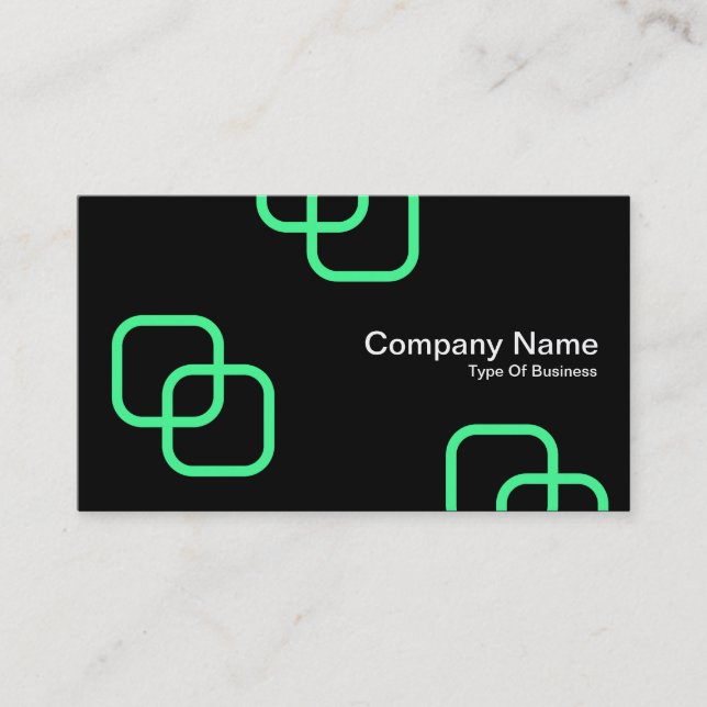 Interlocking Squares - Mint Green on Black Business Card (Front)