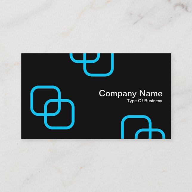 Interlocking Squares - Sky Blue on Black Business Card (Front)