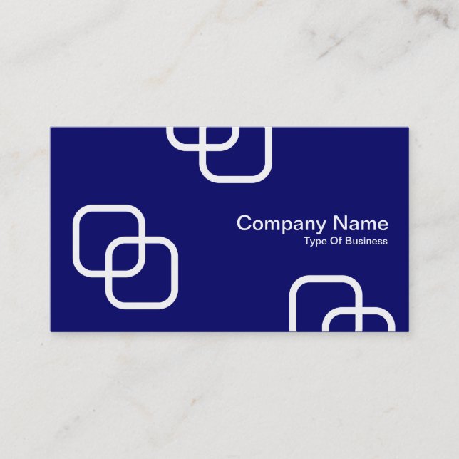 Interlocking Squares - White on Dark Navy Business Card (Front)
