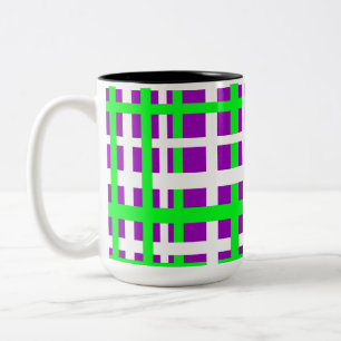 Interlocking Stripes Black Green Purple Two-Tone Coffee Mug