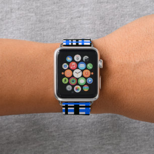 Interlocking Stripes Black White Blue Apple Watch Band