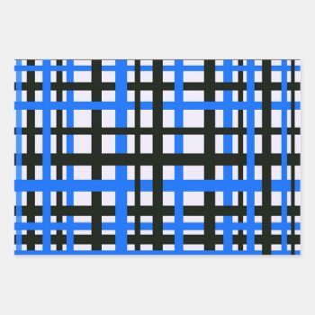 Interlocking Stripes Black White Blue Wrapping Paper Sheets by BlakCircleGirl at Zazzle
