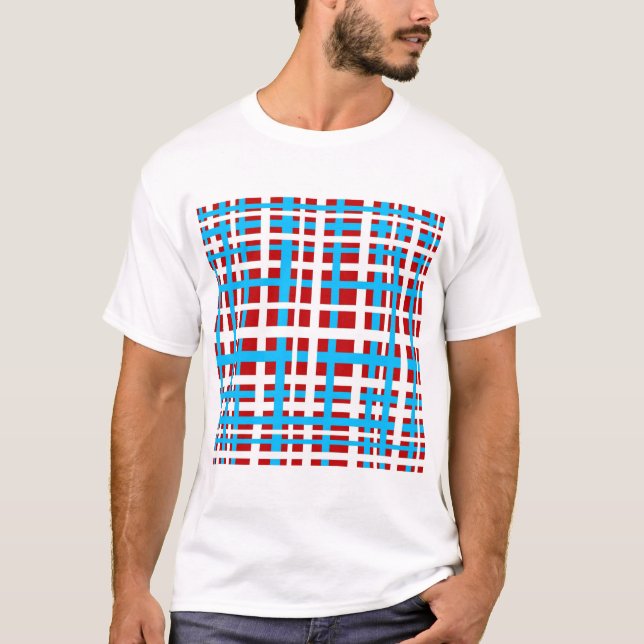 Interlocking Stripes White Red Light Blue T-Shirt (Front)