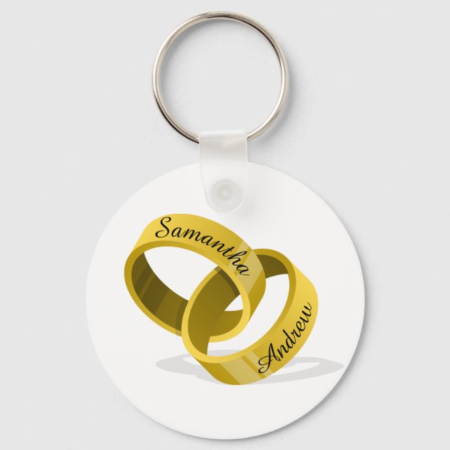 Interlocking Wedding Rings - Engraved custom Names Keychain (Front)