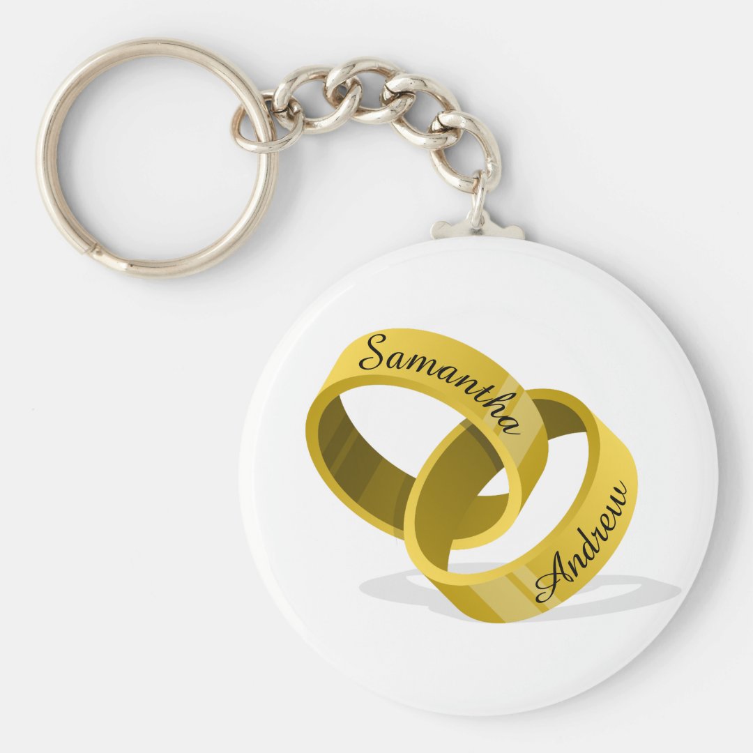 Interlocking Wedding Rings - Engraved custom Names Keychain | Zazzle
