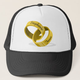 Interlocking Wedding Rings - Engraved custom Names Trucker Hat