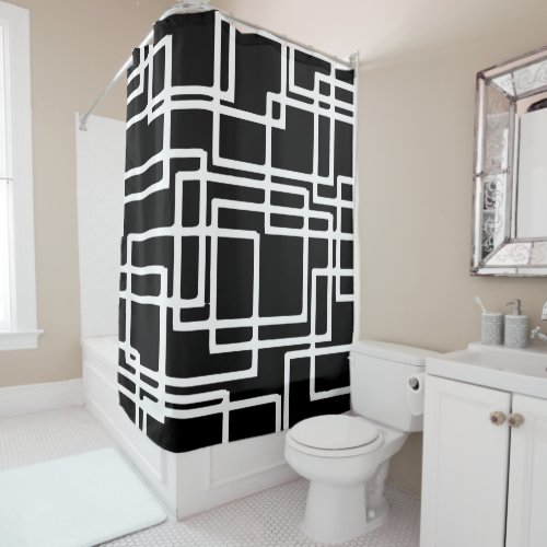 Interlocking White Squares Artistic Design Shower Curtain