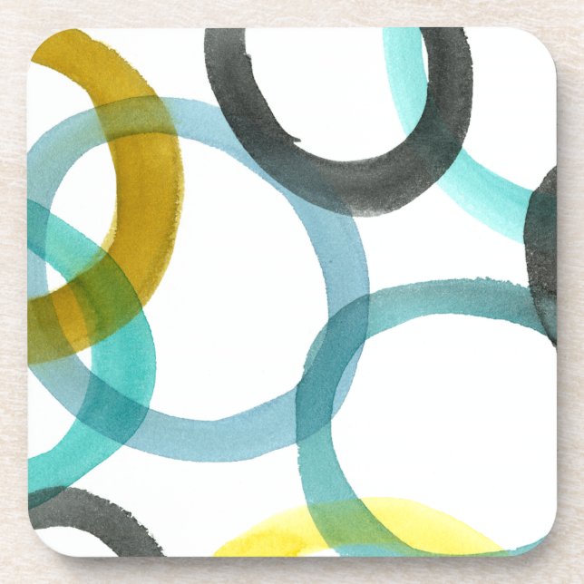 Interlocking Yellow & Blue Circles Beverage Coaster (Front)