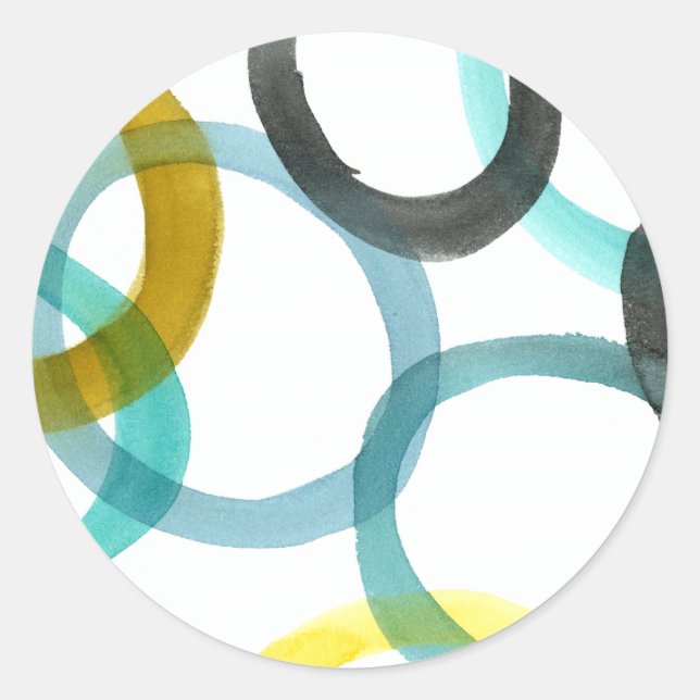 Interlocking Yellow & Blue Circles Classic Round Sticker (Front)