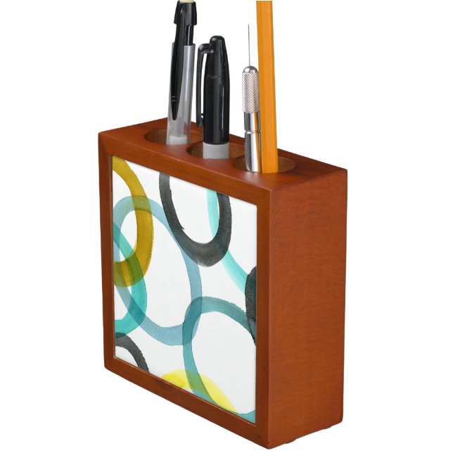 Interlocking Yellow & Blue Circles Desk Organizer (In Situ)