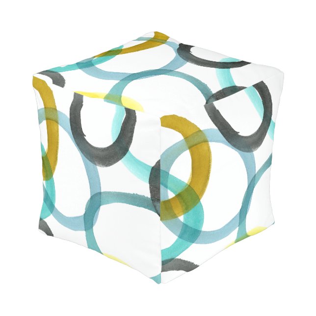 Interlocking Yellow & Blue Circles Pouf (Angled Front)